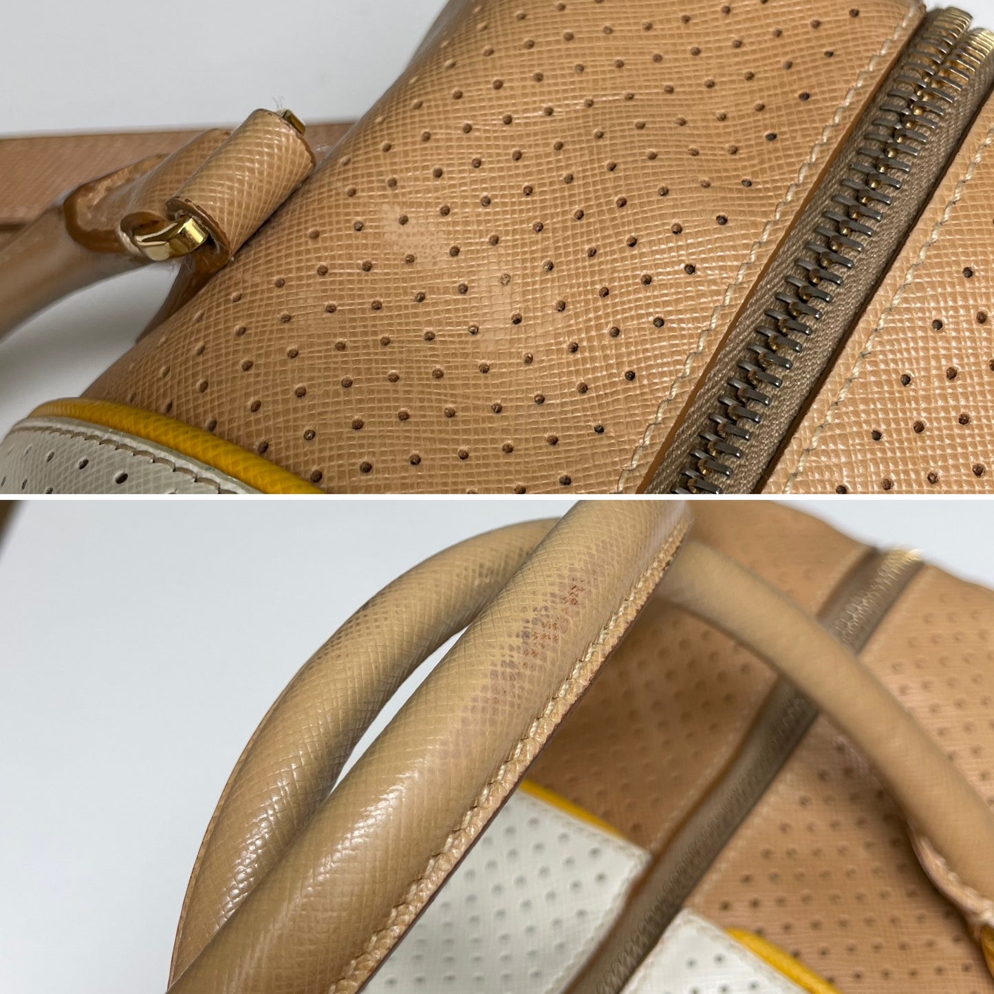 Prada Saffiano Fori Perforated Striped Boston