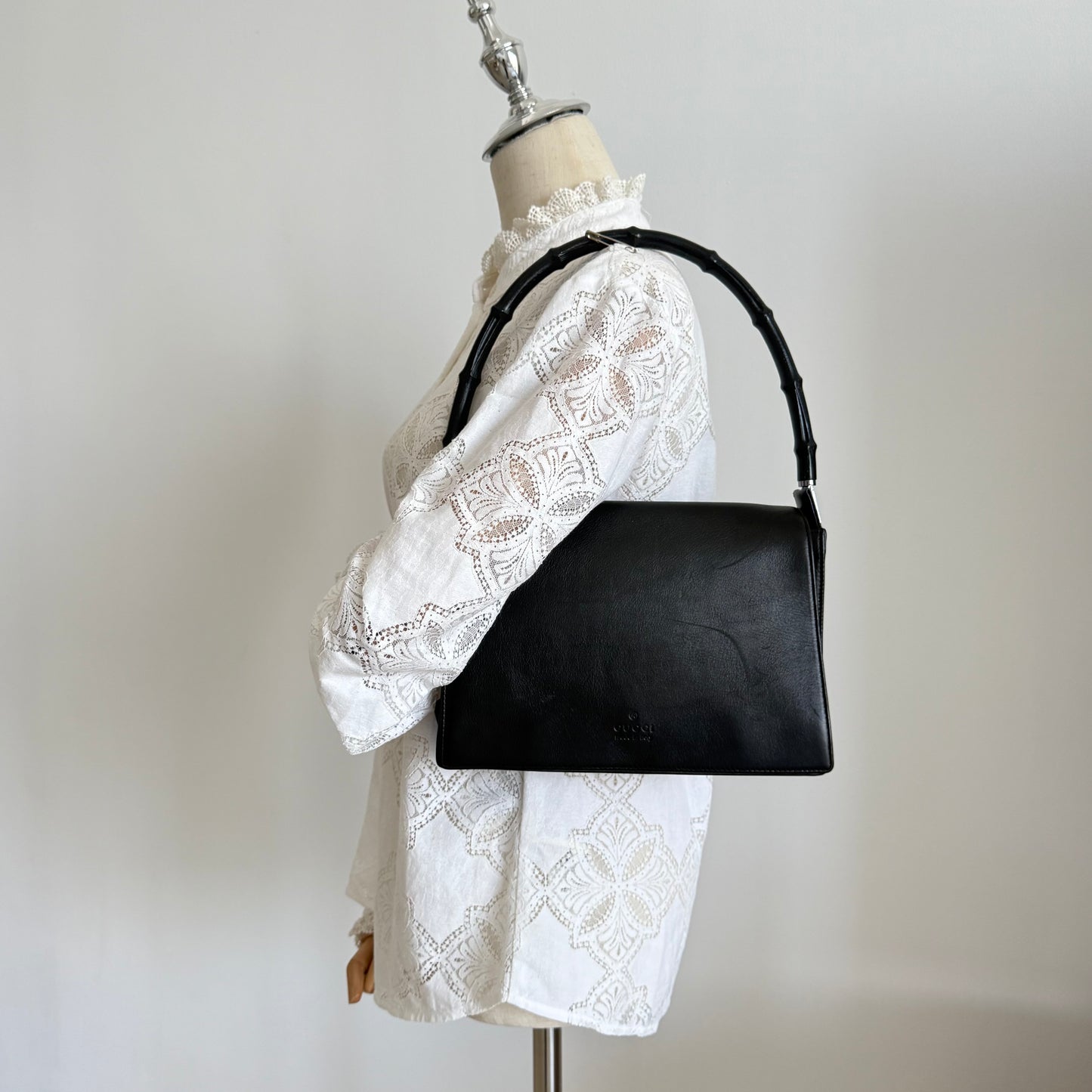 Gucci Bamboo Black Leather Flap Shoulder Bag