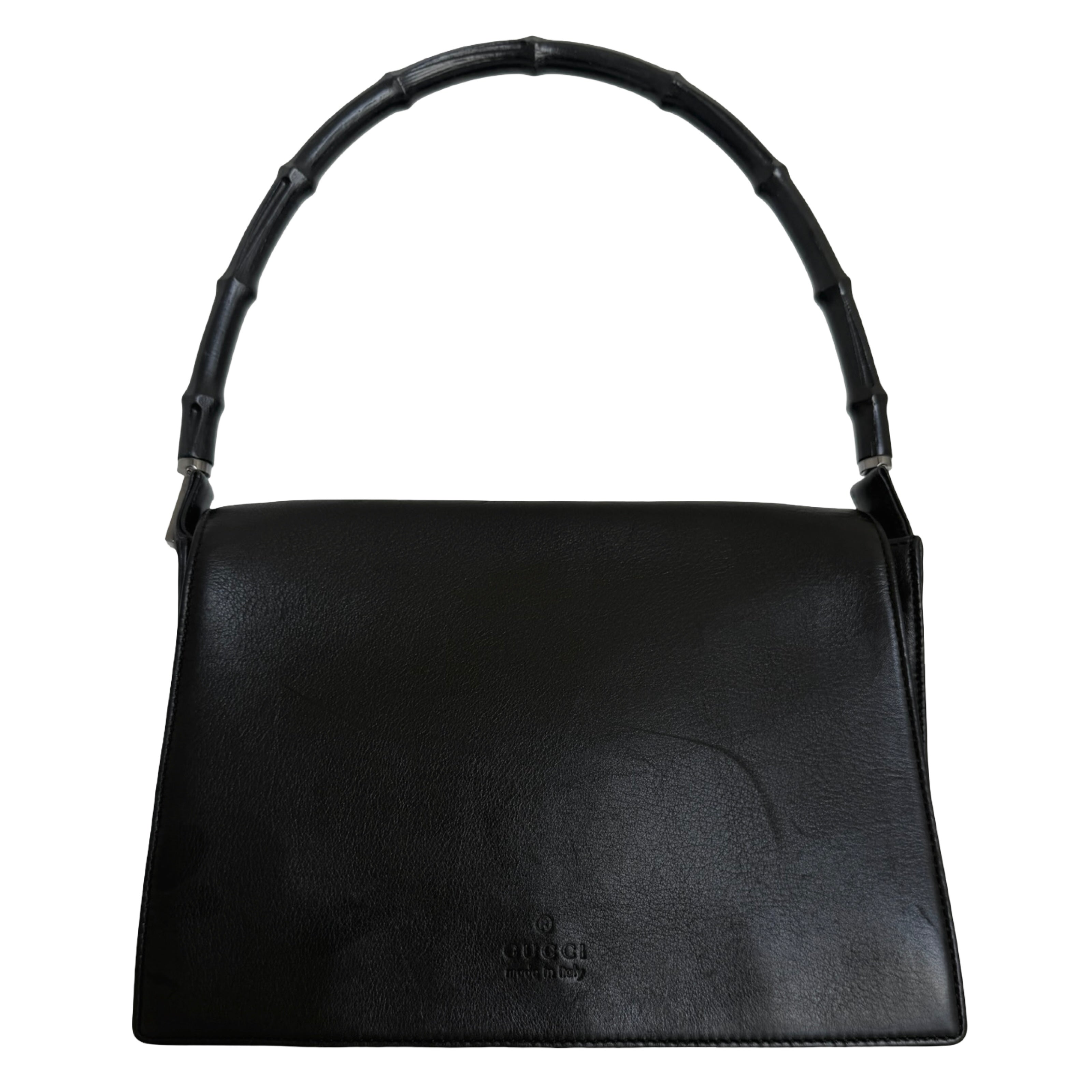 バッグ Old Gucci Black Leather One Shoulder Bag Gucci Bamboo Black Leather Flap Shoulder Bag – 2xmi Vintage