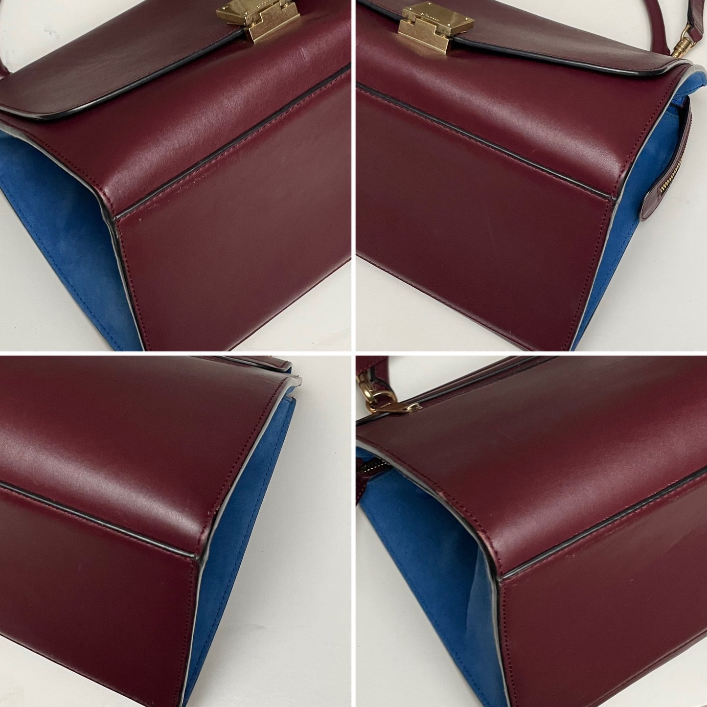 Celine Burgundy Leather & Blue Suede Medium Trapeze Bag