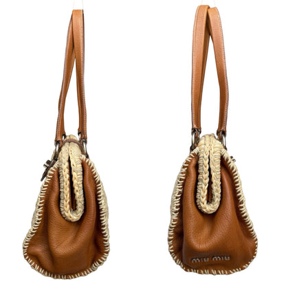 Miu Miu Crochet Raffia Shoulder Bag