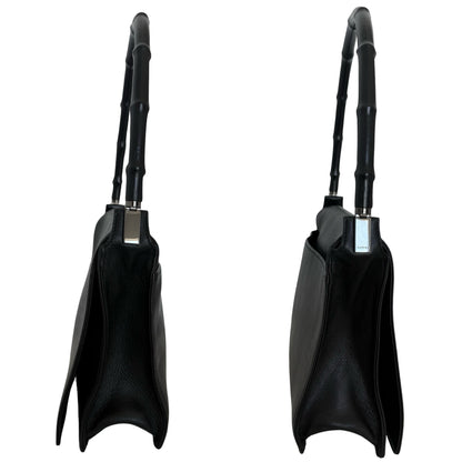 Gucci Bamboo Black Leather Flap Shoulder Bag