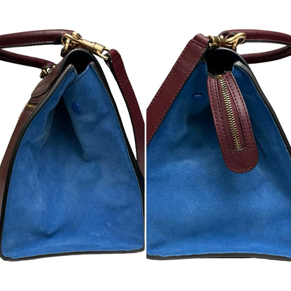 Celine Burgundy Leather & Blue Suede Medium Trapeze Bag