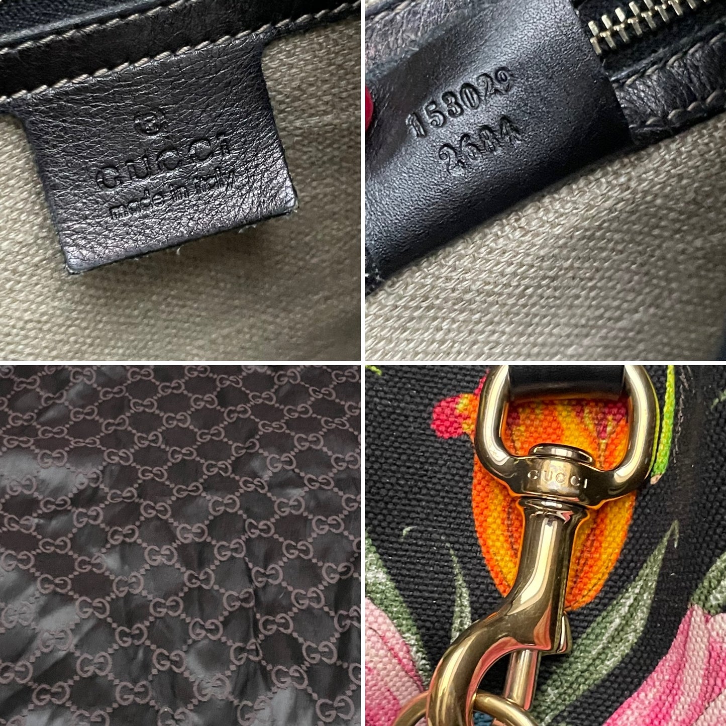 Gucci Black Flora Jackie O Bouvier Bag