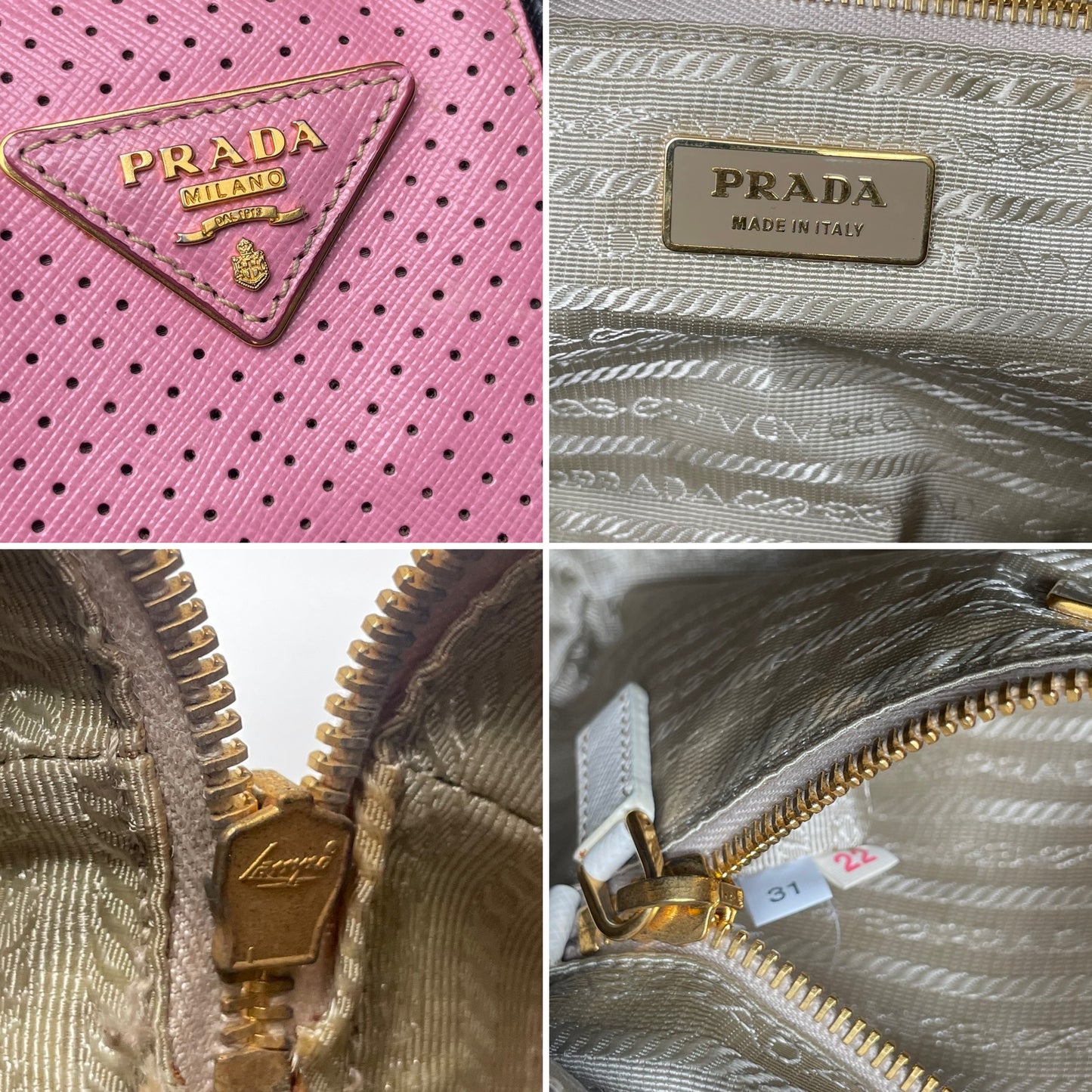 Prada Saffiano Fori Perforated Striped Boston