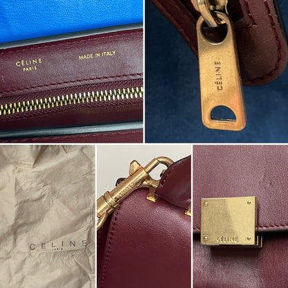 Celine Burgundy Leather & Blue Suede Medium Trapeze Bag