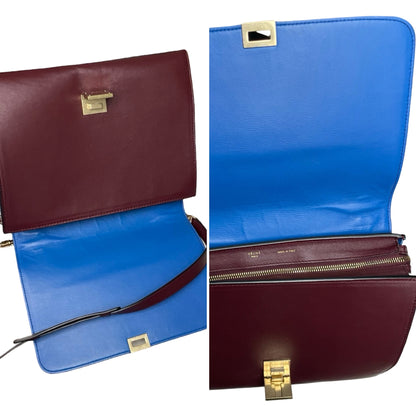 Celine Burgundy Leather & Blue Suede Medium Trapeze Bag