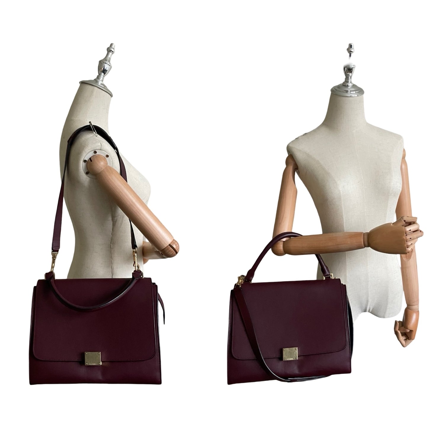 Celine Burgundy Leather & Blue Suede Medium Trapeze Bag