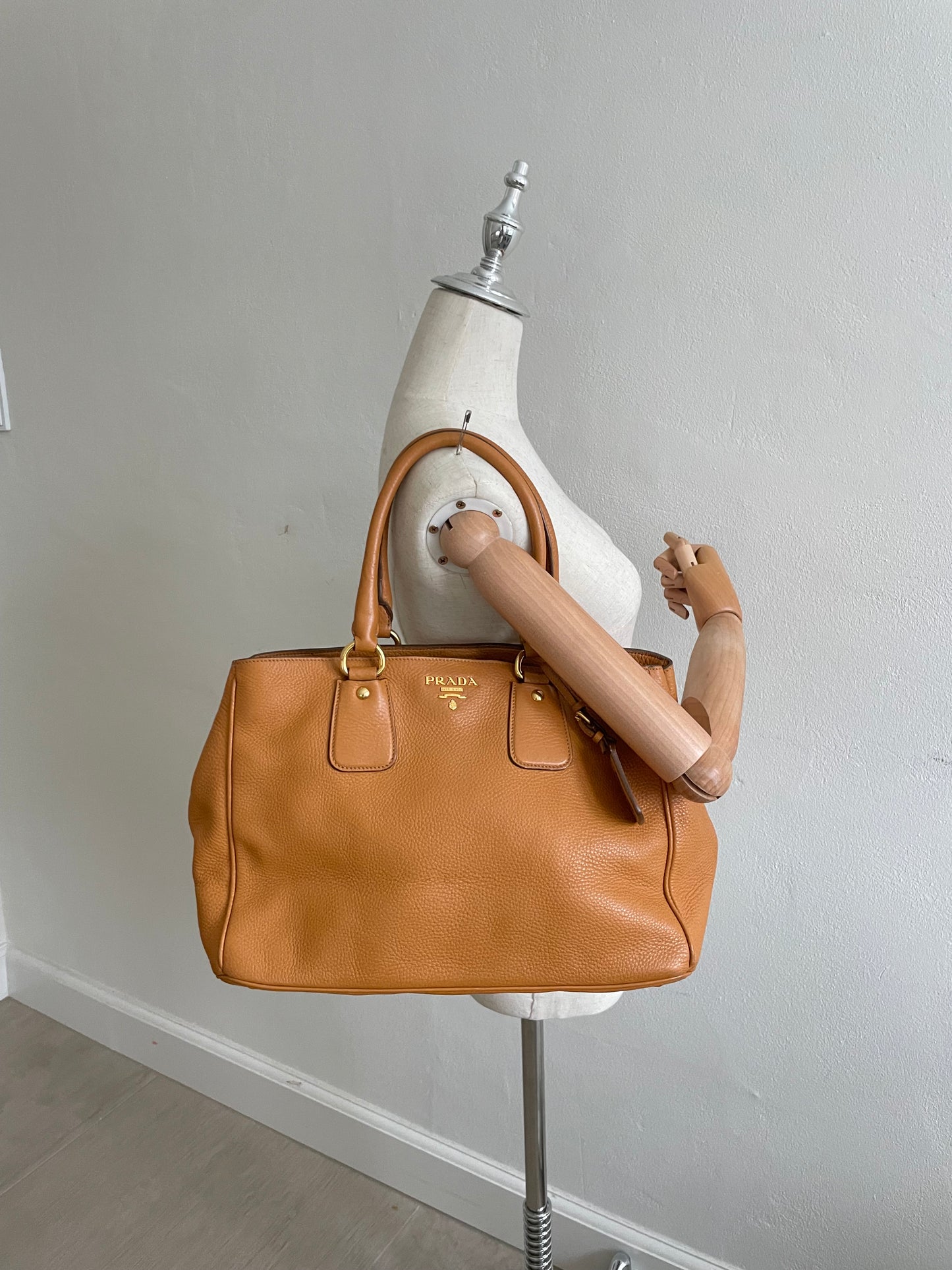 Prada Brown Vitello Daino Leather Open Tote