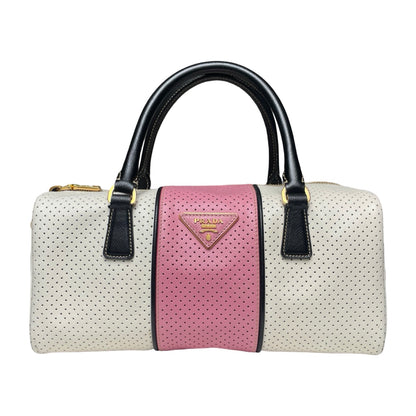 Prada Saffiano Fori Perforated Striped Boston