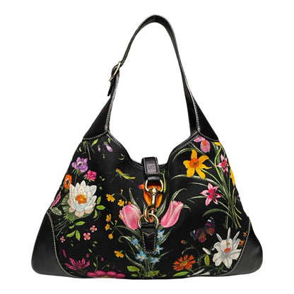 Gucci Black Flora Jackie O Bouvier Bag