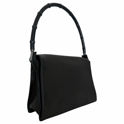 Gucci Bamboo Black Leather Flap Shoulder Bag