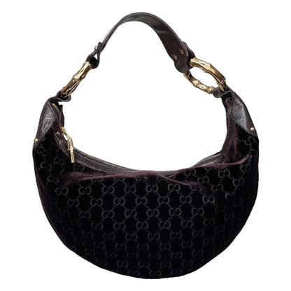 Gucci Velvet Monogram Bamboo Ring Moon Hobo