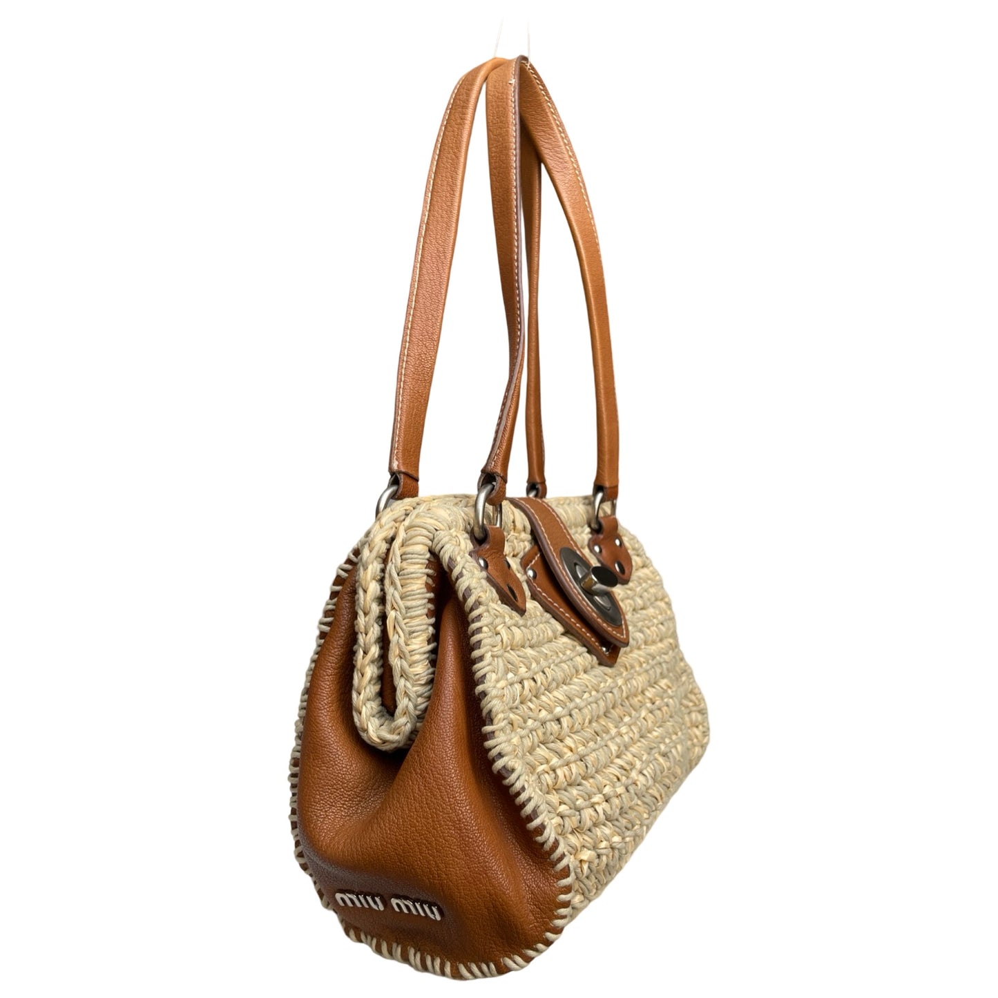 Miu Miu Crochet Raffia Shoulder Bag