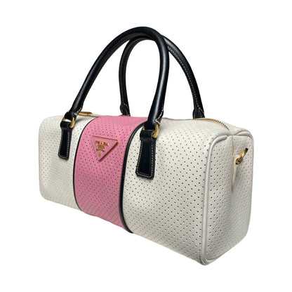 Prada Saffiano Fori Perforated Striped Boston