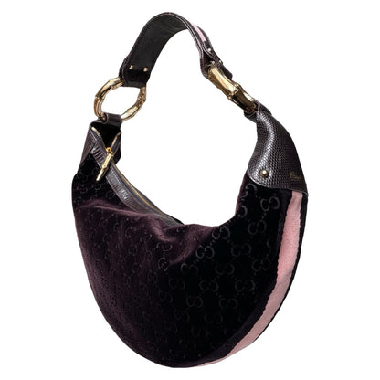 Gucci Velvet Monogram Bamboo Ring Moon Hobo