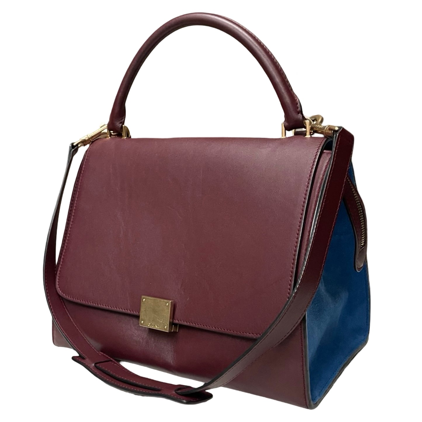 Celine Burgundy Leather & Blue Suede Medium Trapeze Bag