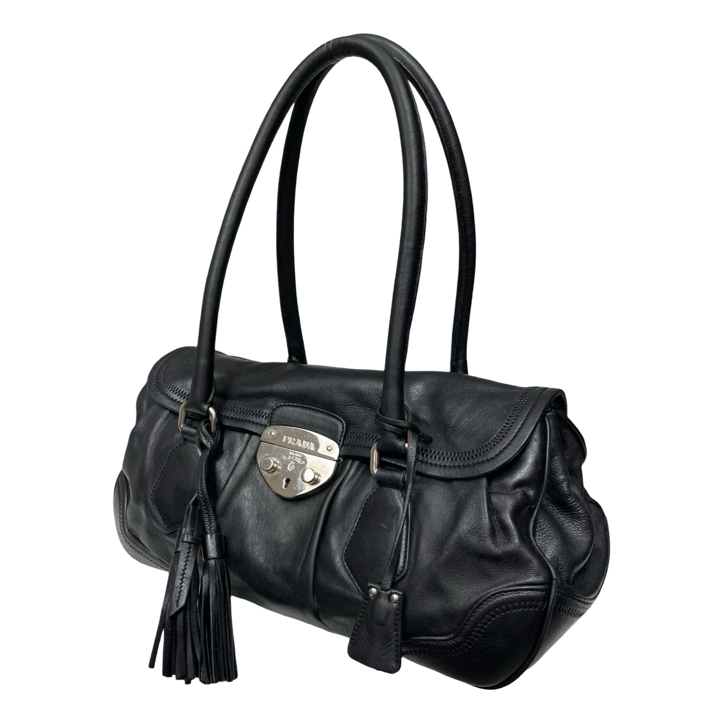 Prada Large Sound Lock Leather Shoulder Bag