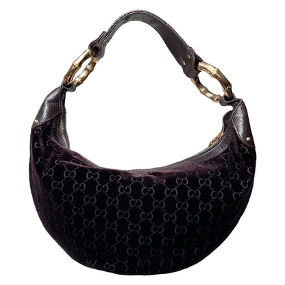 Gucci Velvet Monogram Bamboo Ring Moon Hobo