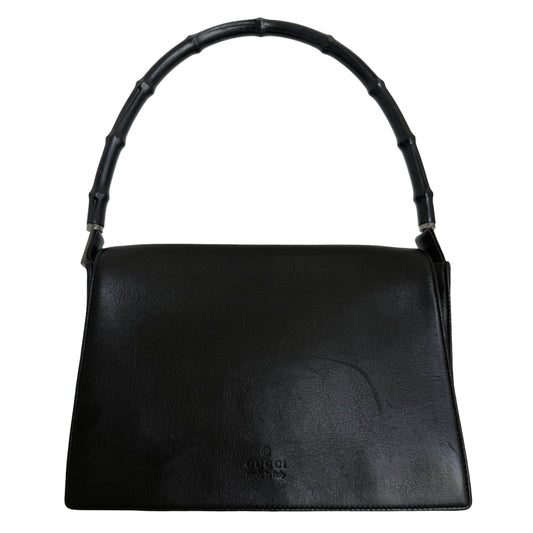 Gucci Bamboo Black Leather Flap Shoulder Bag